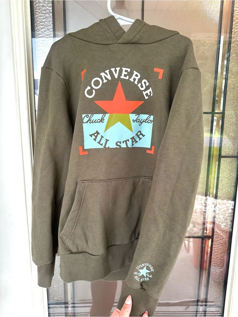 Converse Olive Green Hoodie with Multicolor Star Graphic